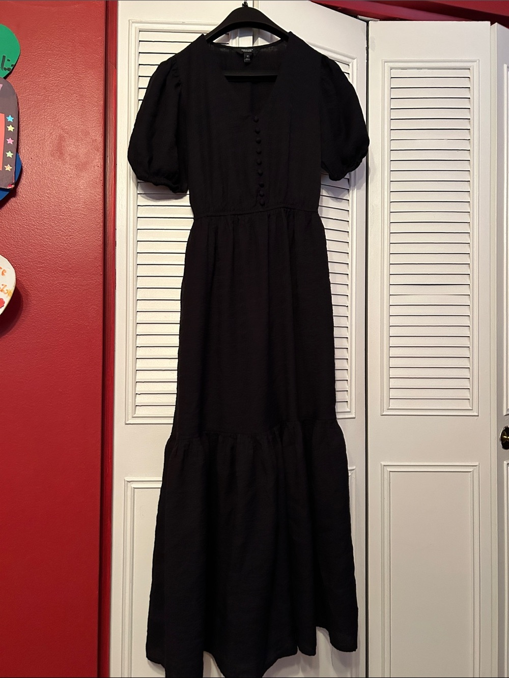 Women Black Puff-Sleeve Maxi Dress long black size XS
